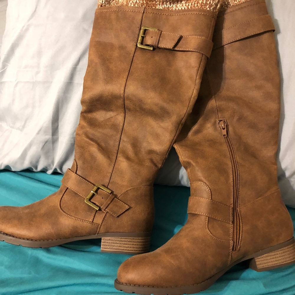 Wide calf brown boots